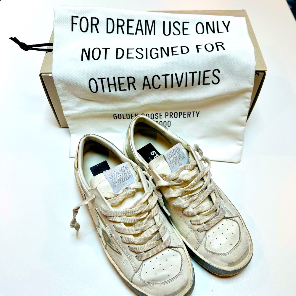 Golden Goose White & Silver Sneakers